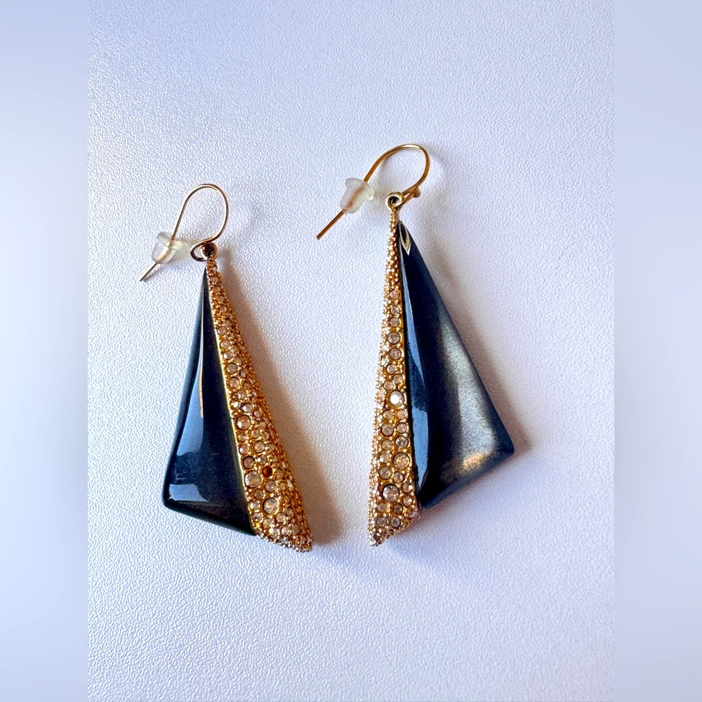 Alexis Bittar Black Lucite with Gold Triangle Earrings